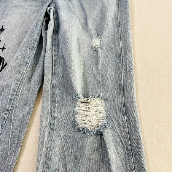 Playboy by PacSun Size 23 Eco Super Distressed High Waisted Baggy Jeans - Picture 10 of 15